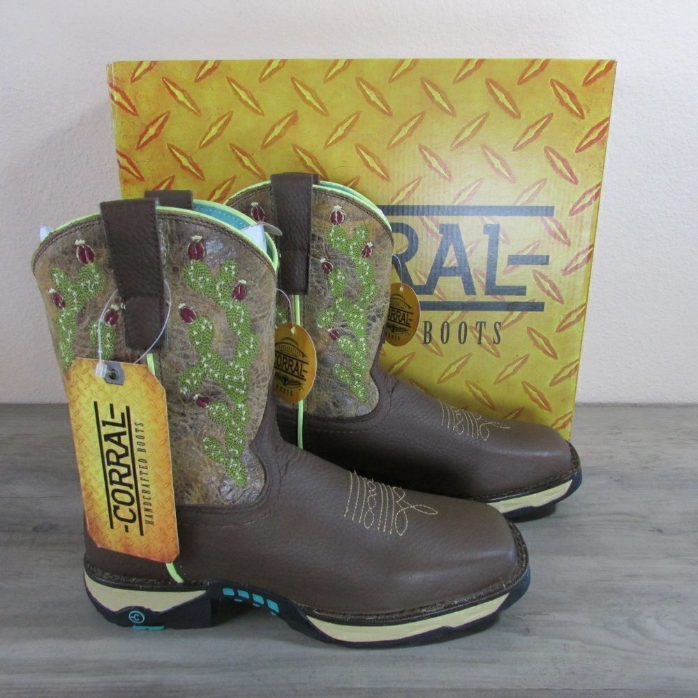 Corral Boots Women's Water Resist Tan Top Cactus Dual Density Sole Sq Toe W5005